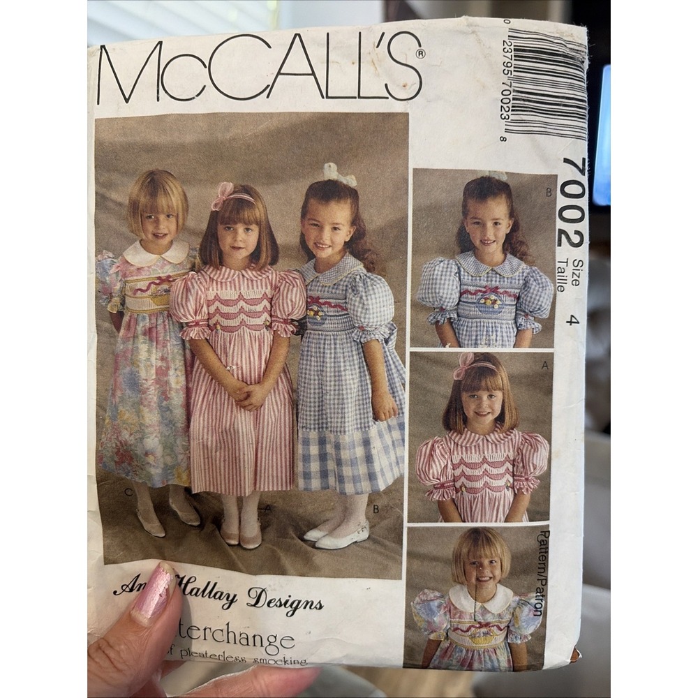Vintage 1994 McCalls Girls Dress Sewing Pattern 7002 Size 4 Uncut Smocked